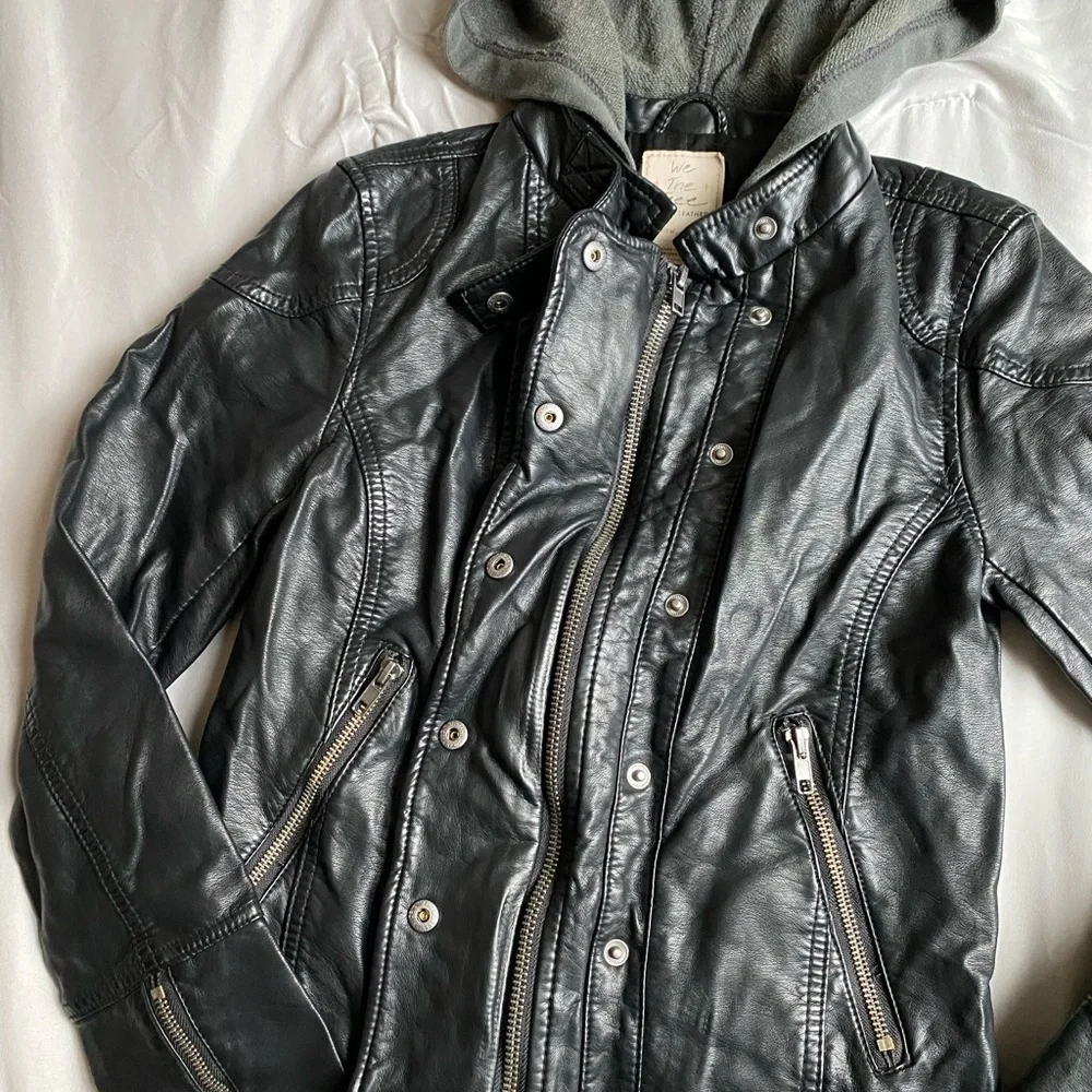 Free People Vegan Leather Hooded Moto Jacket - Picture 6 of 11